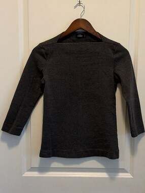 Kate Spade Saturday Charcoal Grey Boat Neck 3/4 Sleeve Knit Top XS